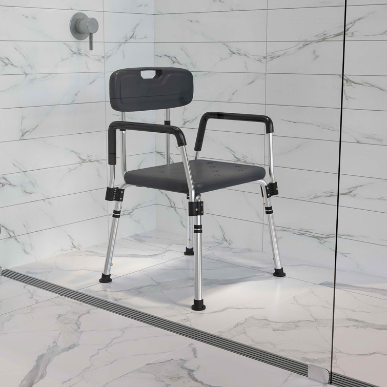 Adjustable Gray Safety Shower Chair with Quick Release Arms