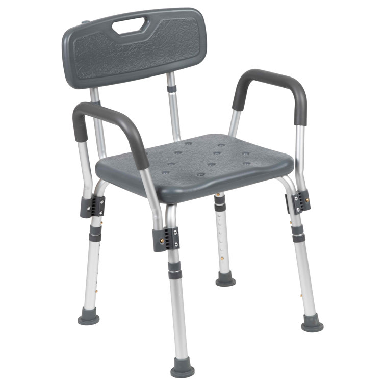 Adjustable Gray Safety Shower Chair with Quick Release Arms