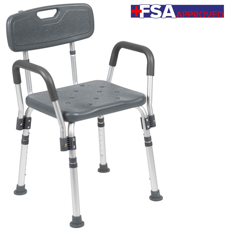 Adjustable Gray Safety Shower Chair with Quick Release Arms