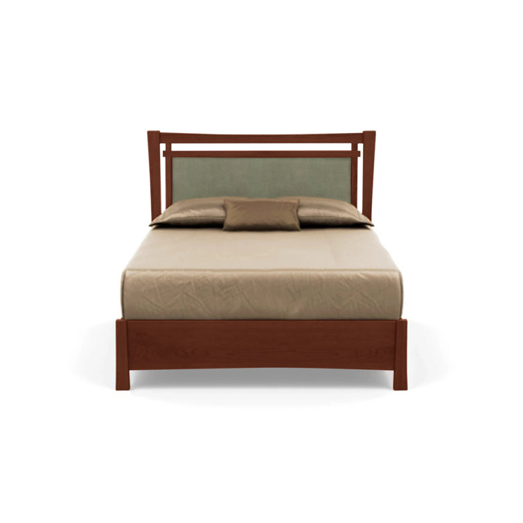 Queen Cognac Cherry Wood Frame Upholstered Storage Bed with Ebony Leather Headboard