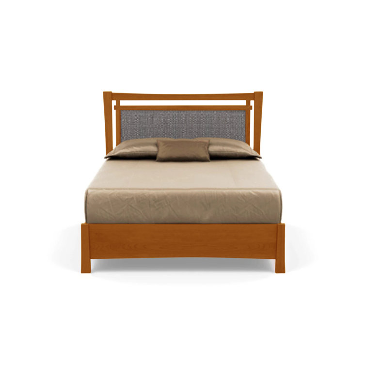 Queen Sand Microfiber Upholstered Storage Bed with Natural Wood Frame