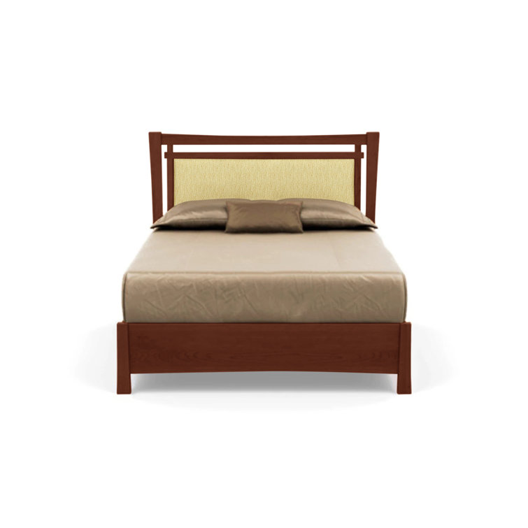 Queen Cognac Cherry Wood Frame Upholstered Storage Bed with Ebony Leather Headboard