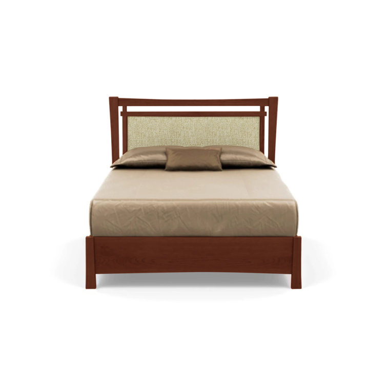 Queen Cognac Cherry Wood Frame Upholstered Storage Bed with Ebony Leather Headboard