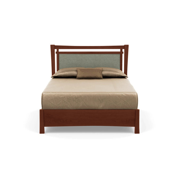 Queen Cognac Cherry Wood Frame Upholstered Storage Bed with Ebony Leather Headboard