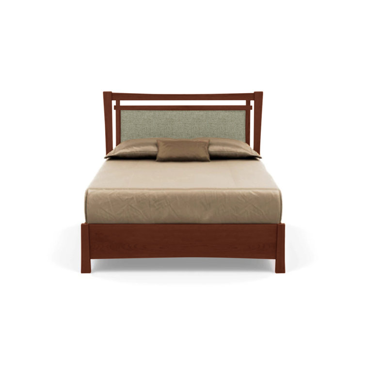 Queen Cognac Cherry Wood Frame Upholstered Storage Bed with Ebony Leather Headboard