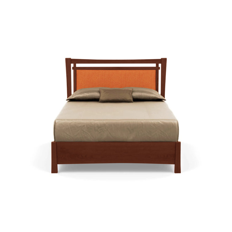 Queen Cognac Cherry Wood Frame Upholstered Storage Bed with Ebony Leather Headboard