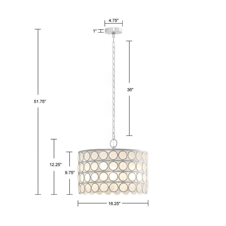 Mid-Century White Drum Shade Chandelier with Glass Accents