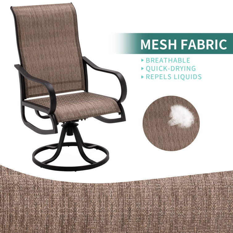 Brown Swivel Patio Dining Chairs with Cushions, Set of 6