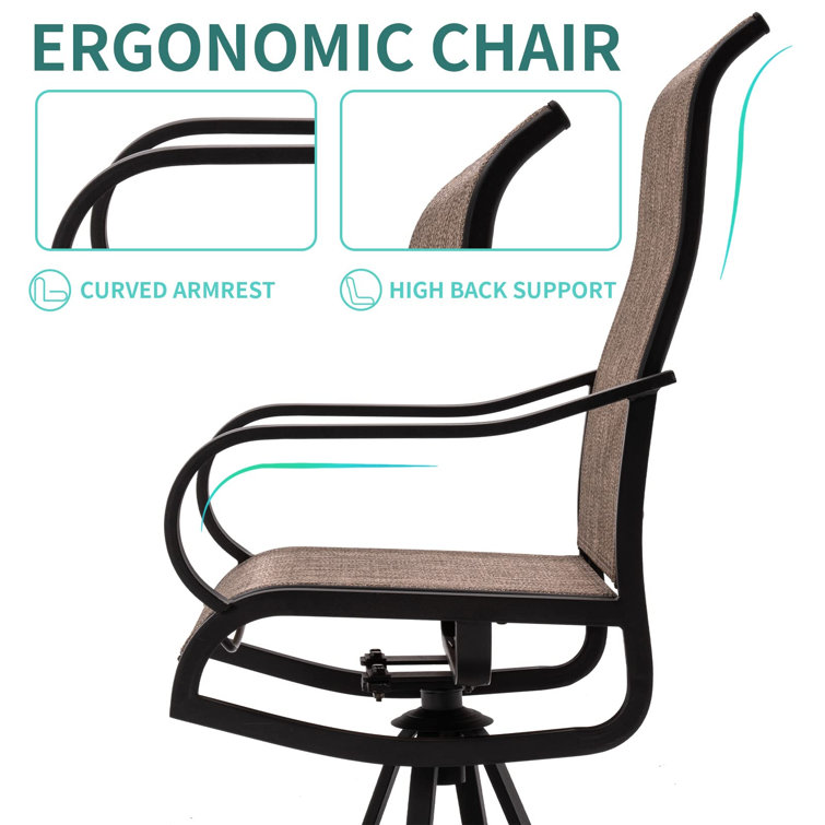 Brown Swivel Patio Dining Chairs with Cushions, Set of 6