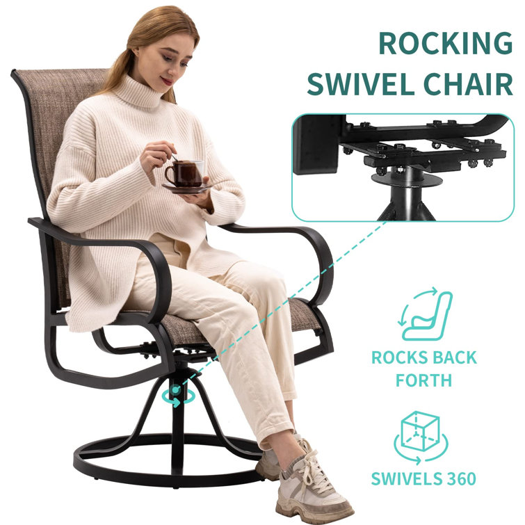 Brown Swivel Patio Dining Chairs with Cushions, Set of 6