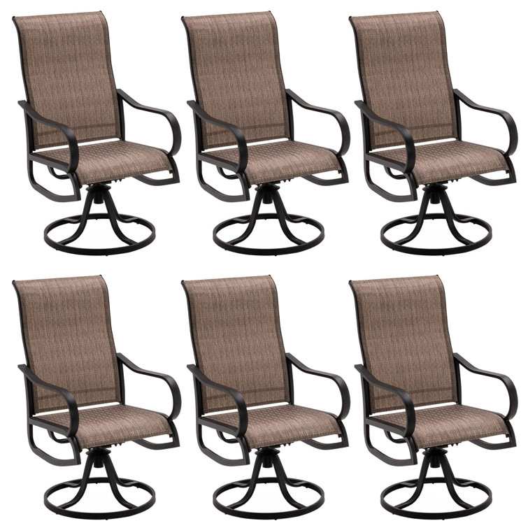 Brown Swivel Patio Dining Chairs with Cushions, Set of 6