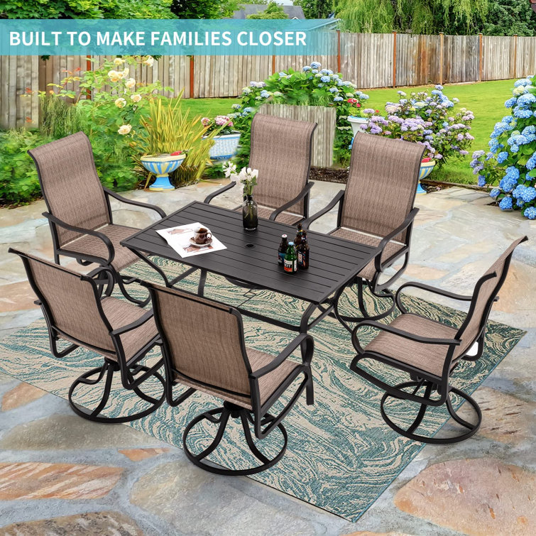 Brown Swivel Patio Dining Chairs with Cushions, Set of 6