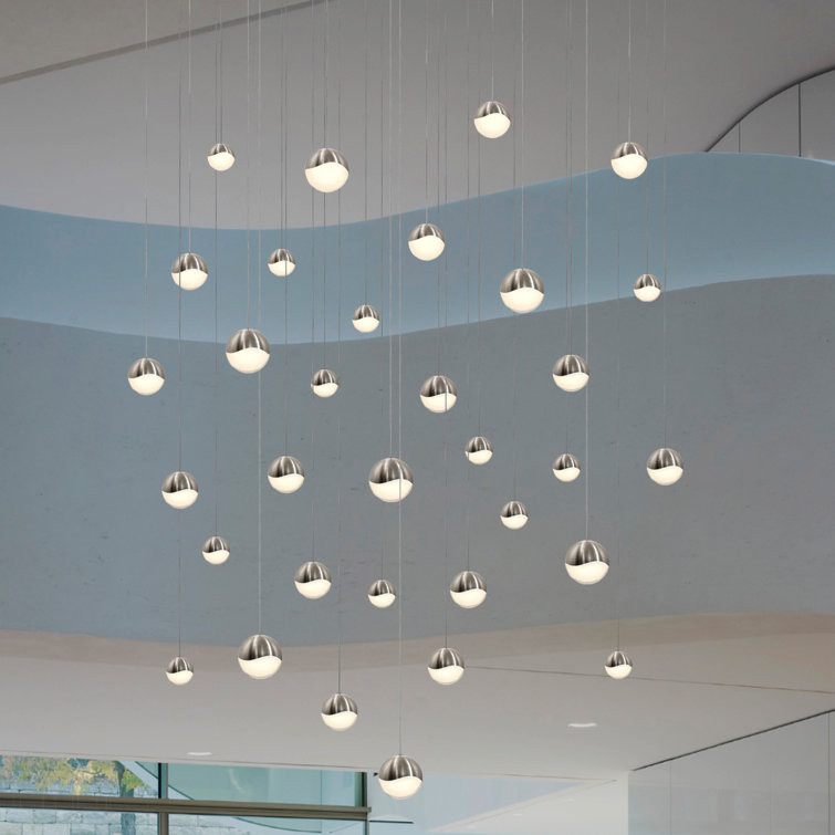 Satin Nickel Crystal 16-Light LED Cluster Square Pendant