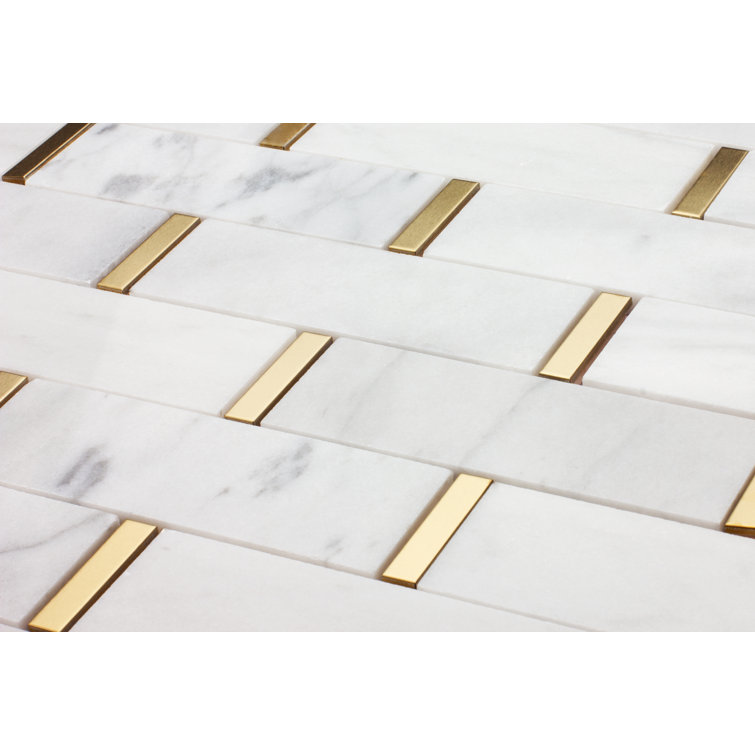 White and Gold Marble 11x12 Polished Mosaic Tile
