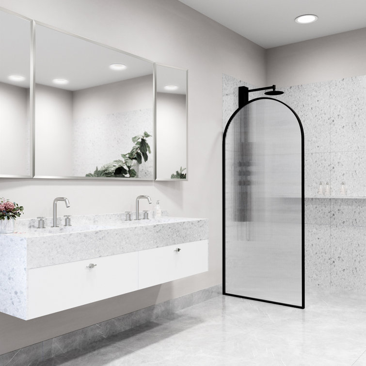 Arden 34" Matte Black Fluted Glass Shower Screen