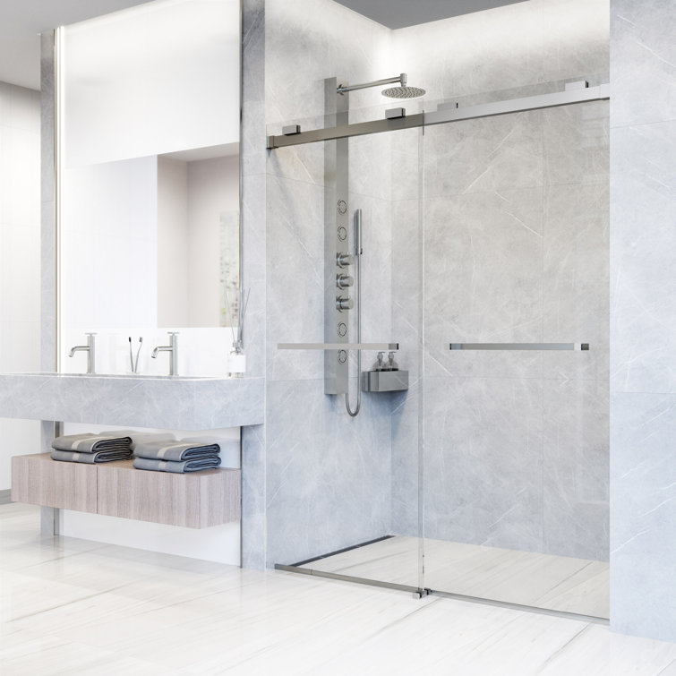 Houston Frameless Sliding Shower Door with Clear Glass and Stainless Steel Finish