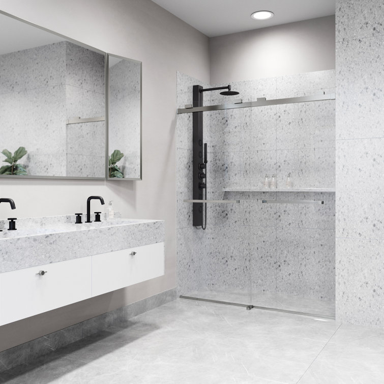 Houston Frameless Sliding Shower Door with Clear Glass and Stainless Steel Finish