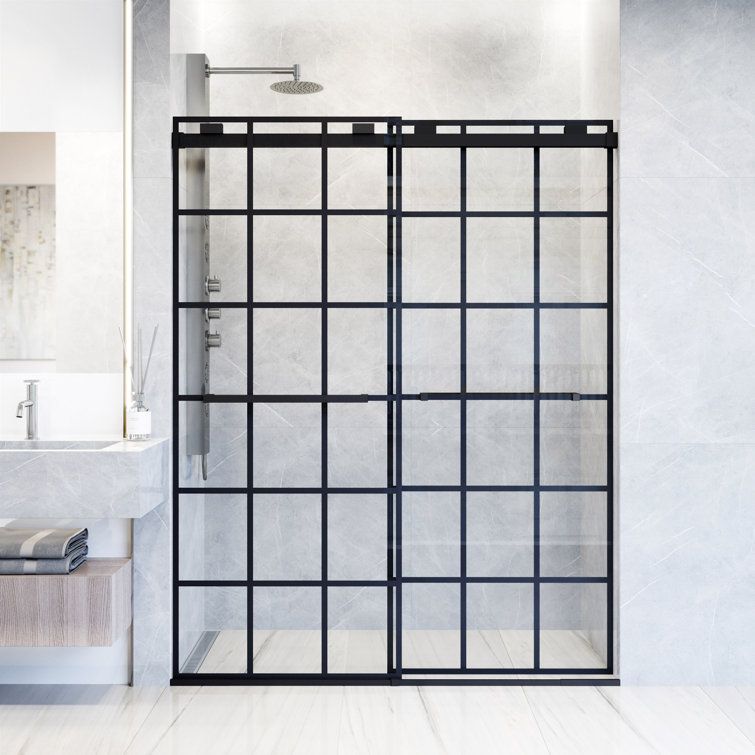 Houston 76" High x 60" Wide Matte Black Frameless Sliding Shower Door