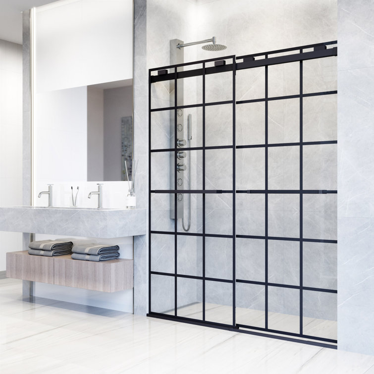 Houston 76" High x 60" Wide Matte Black Frameless Sliding Shower Door