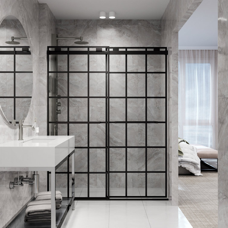 Houston 76" High x 60" Wide Matte Black Frameless Sliding Shower Door