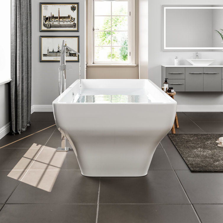 59'' White Acrylic Freestanding Soaking Bathtub