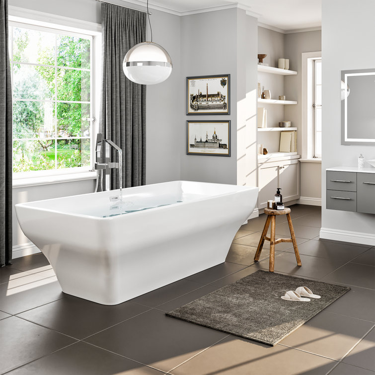 59'' White Acrylic Freestanding Soaking Bathtub