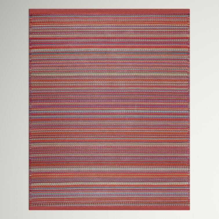 Sunset Stripe Red and Gray Synthetic 5' x 7' Area Rug