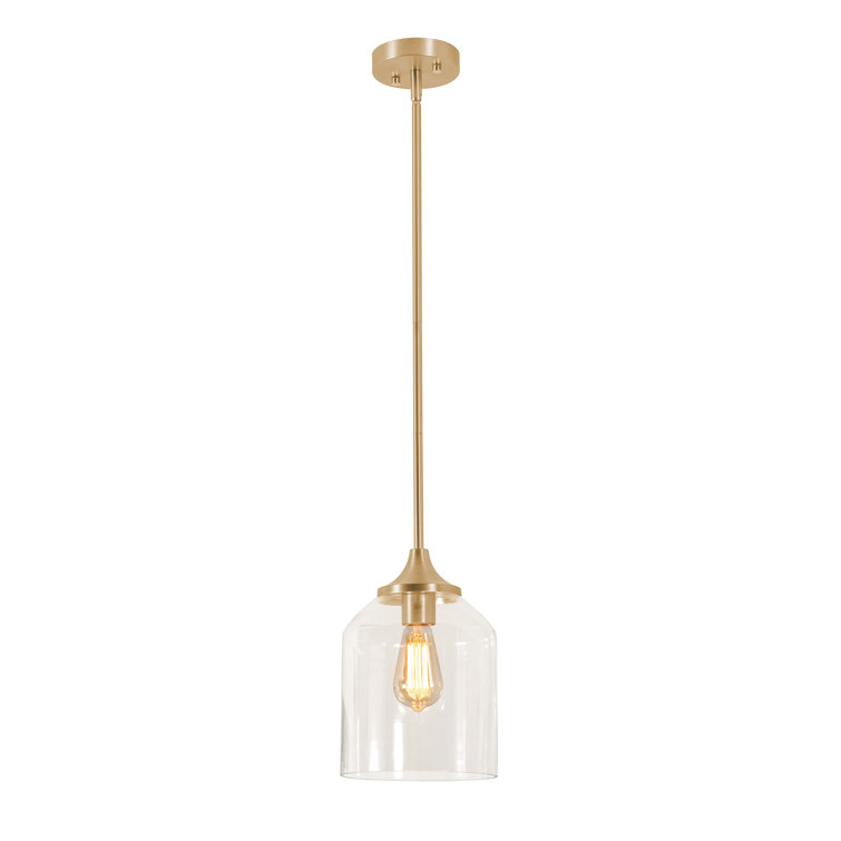 William Mini Bell-Shaped Clear Glass Pendant Light in Satin Brass