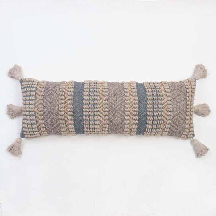 Multicolor Cotton Wool Blend Bolster Pillow with Tassels