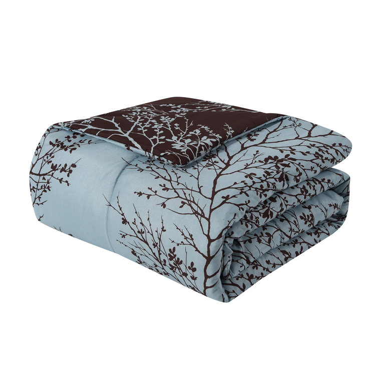 King Blue and Chocolate Floral Microfiber Bed in a Bag Set