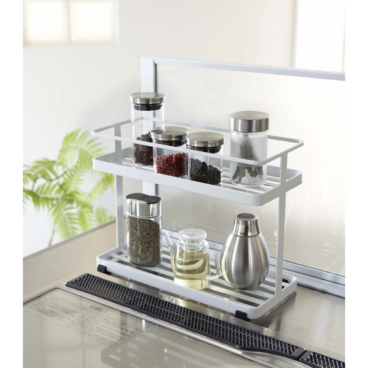 White Powder Coated Wooden Kitchen Countertop Spice Rack