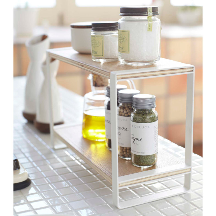 White and Natural Steel Two-Tier Countertop Organizer