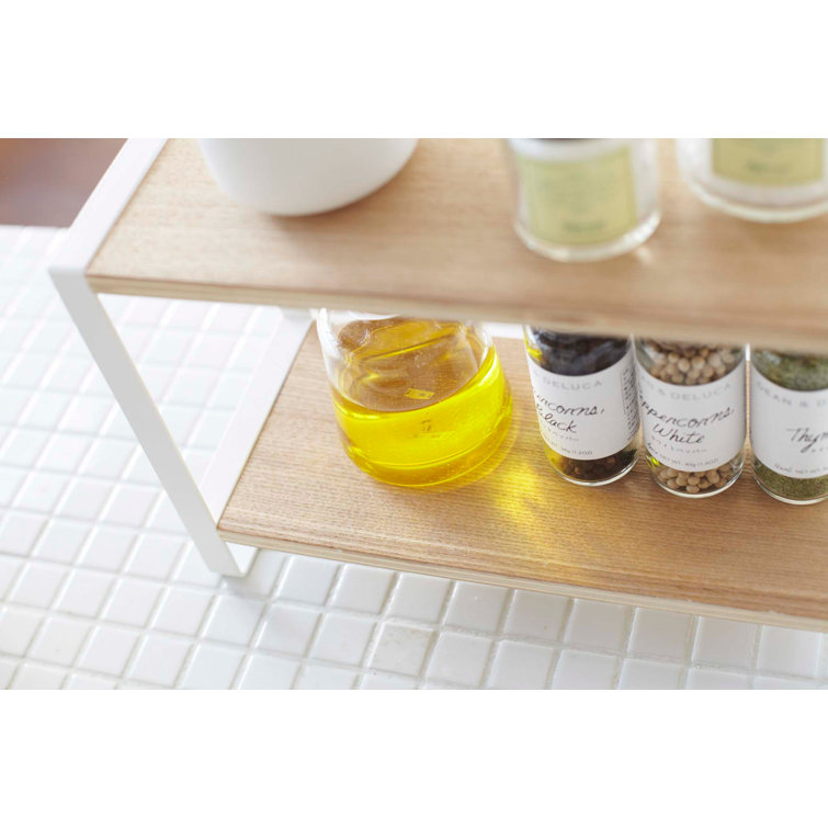White and Natural Steel Two-Tier Countertop Organizer