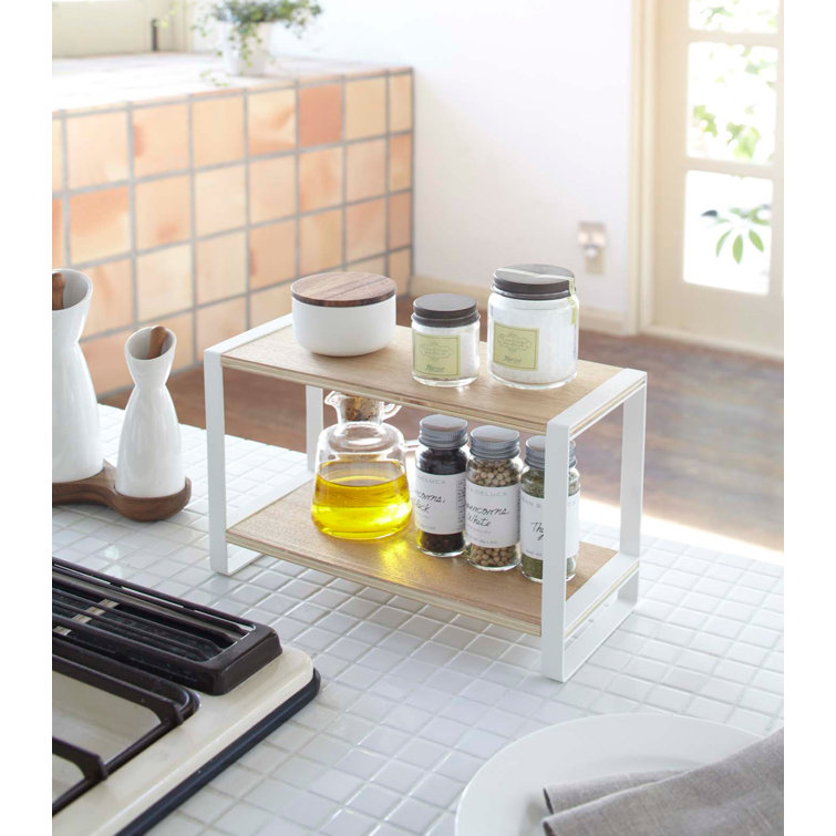 White and Natural Steel Two-Tier Countertop Organizer