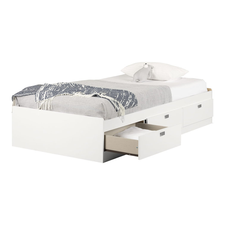 White Twin Wood Captain's Bed with Storage Drawers