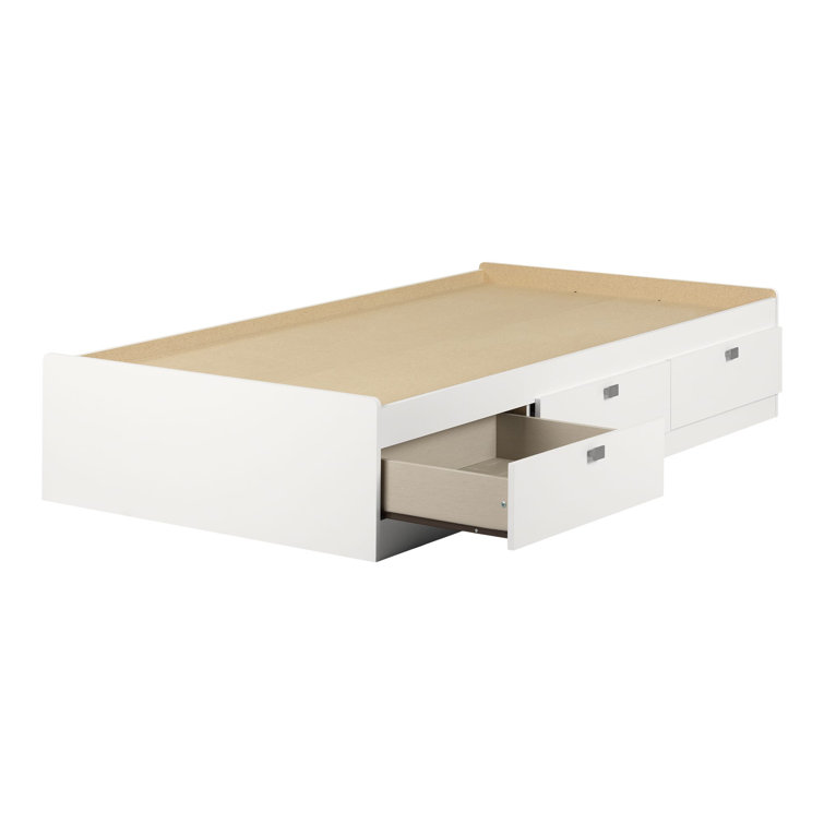 White Twin Wood Captain's Bed with Storage Drawers