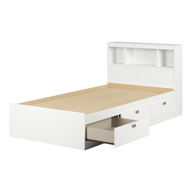 Pure White Twin Captain's Bed with Storage and Bookcase Headboard