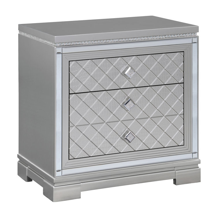 Metallic Mercury Pine 2-Drawer Nightstand with Crystal Accents