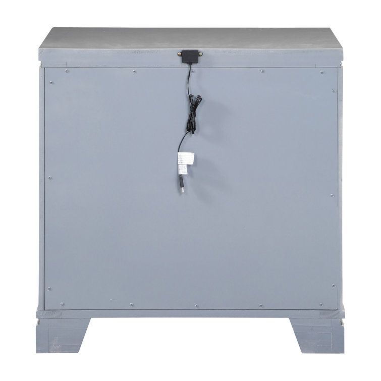 Metallic Mercury Pine 2-Drawer Nightstand with Crystal Accents