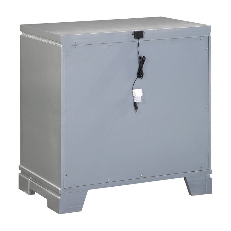 Metallic Mercury Pine 2-Drawer Nightstand with Crystal Accents