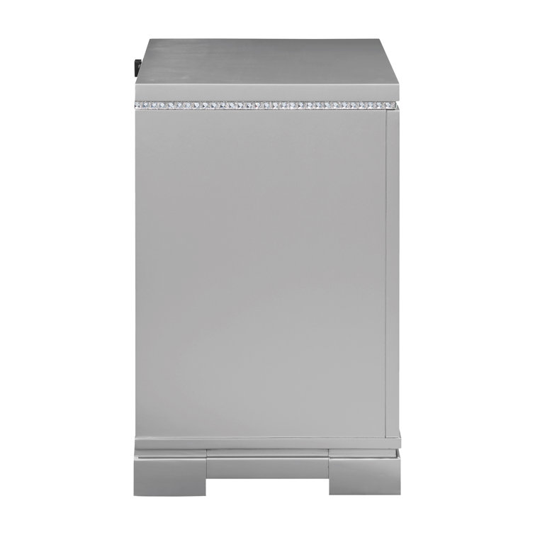 Metallic Mercury Pine 2-Drawer Nightstand with Crystal Accents