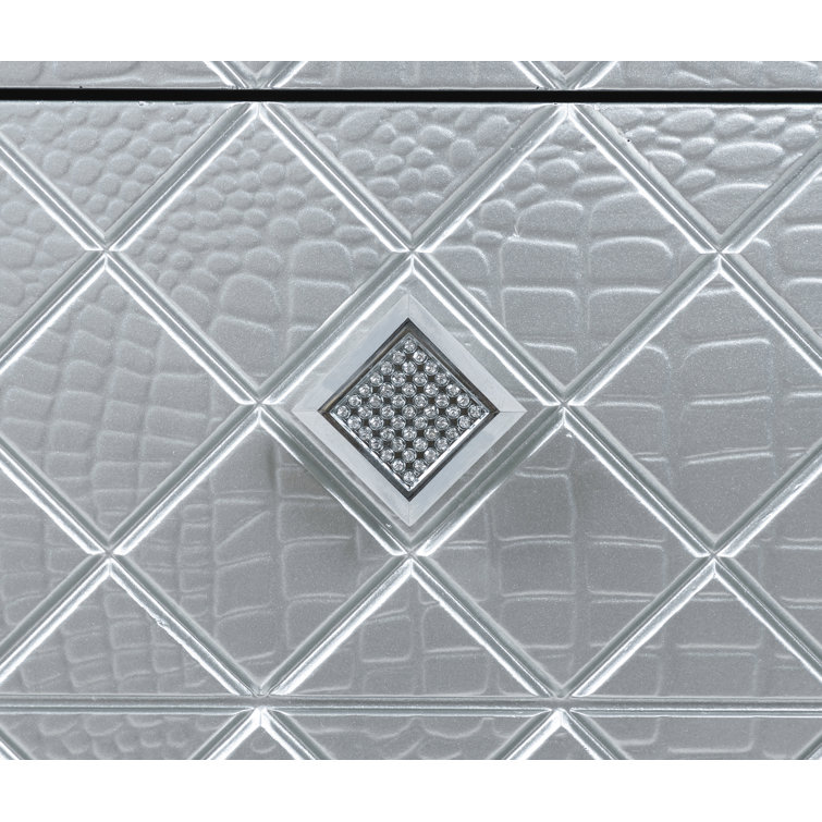Metallic Mercury Pine 2-Drawer Nightstand with Crystal Accents