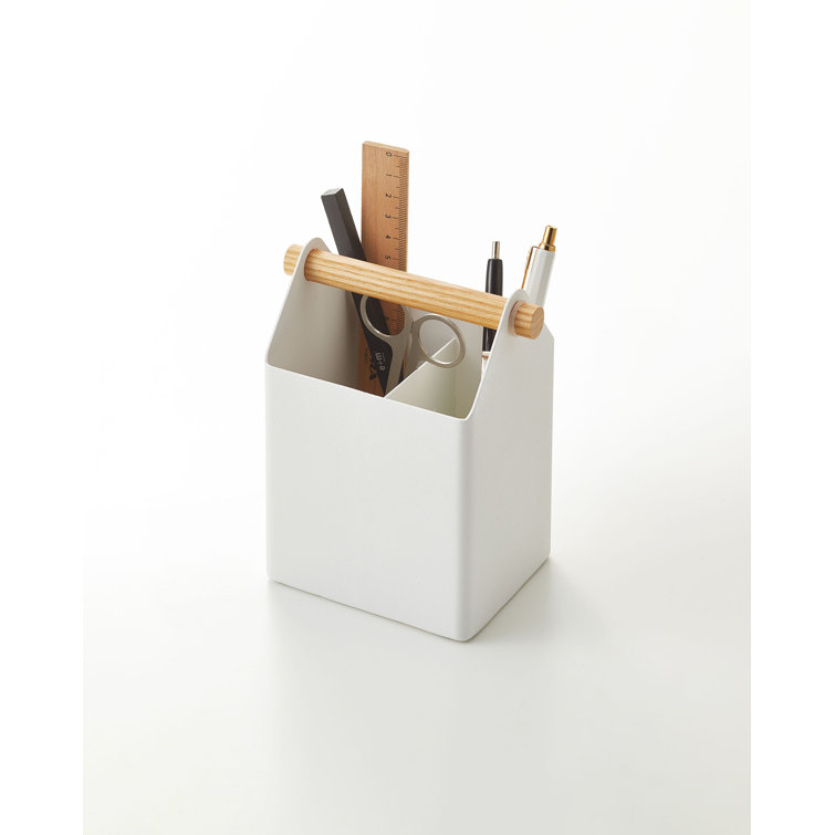 White Light Wood Scandinavian Pen Organizer with Wooden Accents
