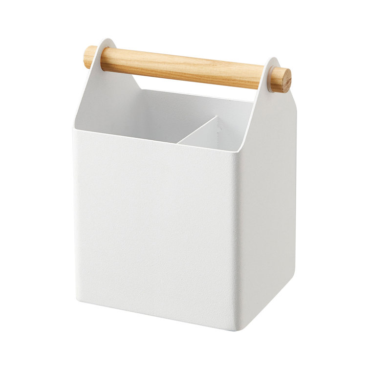 White Light Wood Scandinavian Pen Organizer with Wooden Accents