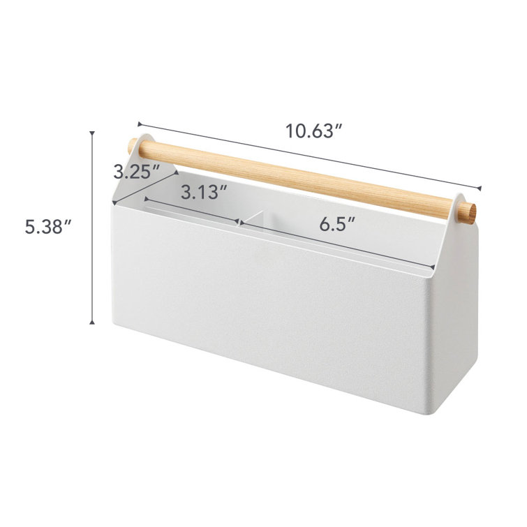 Minimalist White Steel & Wood Desk Organizer with Wooden Crossbar