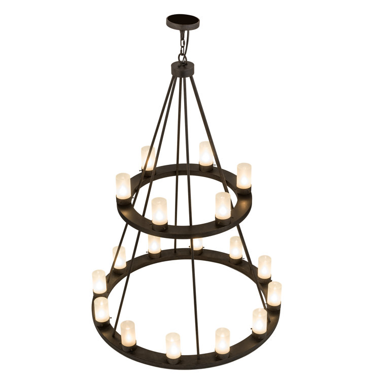 Chestnut 18-Light Wagon Wheel Chandelier with Frosted Glass