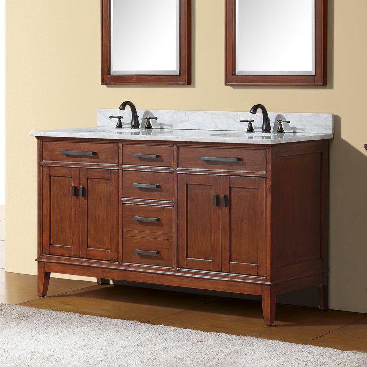 Madison 60" Tobacco Double Vanity with Carrera Marble Top