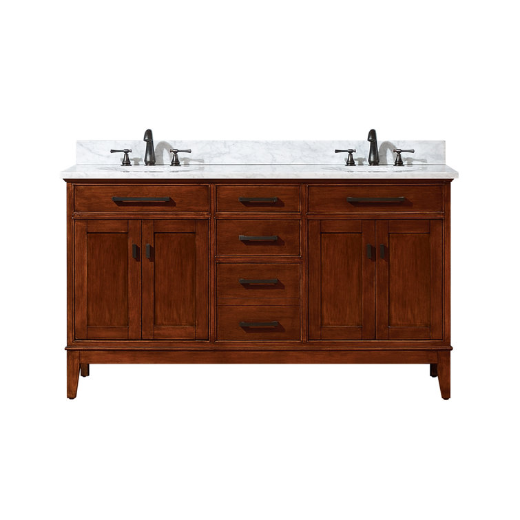 Madison 60" Tobacco Double Vanity with Carrera Marble Top