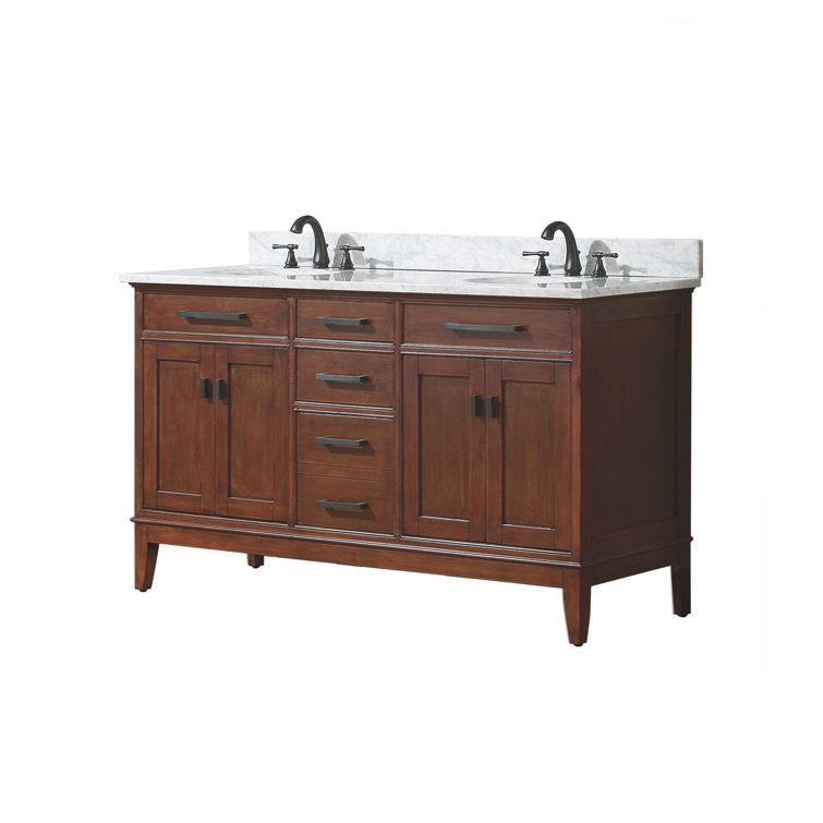 Madison 60" Tobacco Double Vanity with Carrera Marble Top