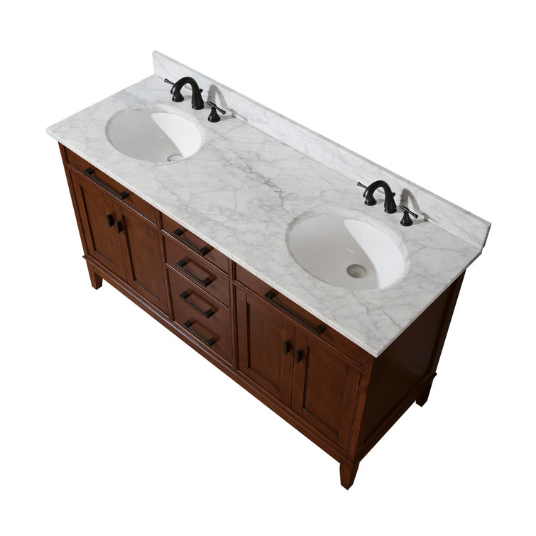 Madison 60" Tobacco Double Vanity with Carrera Marble Top